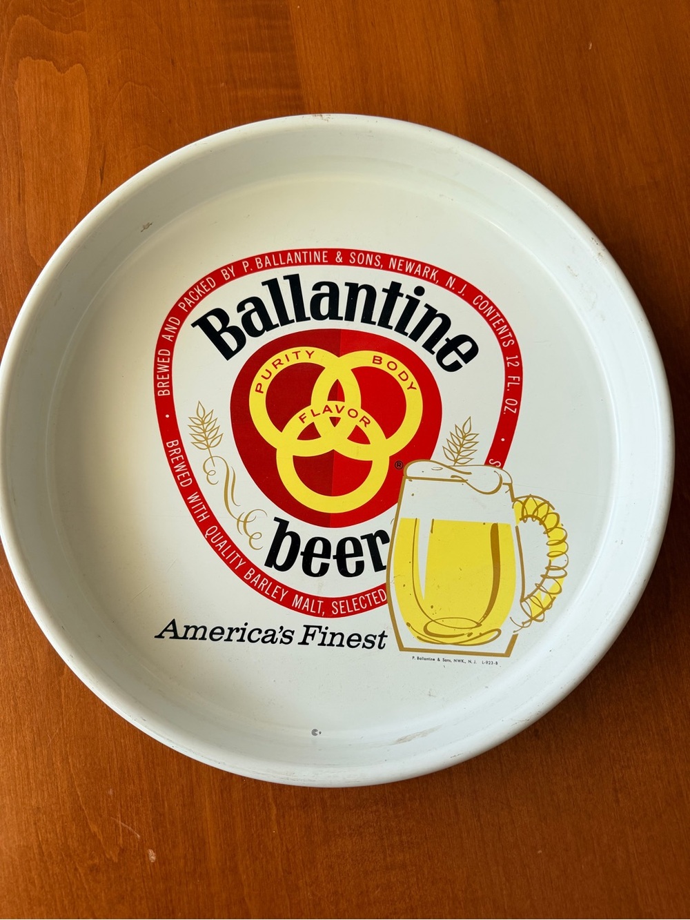 White Metal Serving Tray with Red and Yellow Logo